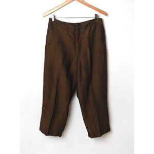 Vintage Chicos Design Brown Espresso Linen Pants Sz 2 Cropped Capri